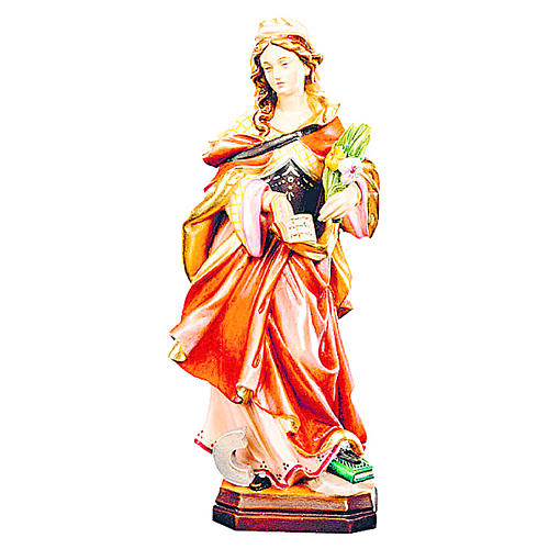 Saint Christina statue in painted wood with yellow and white flower 1