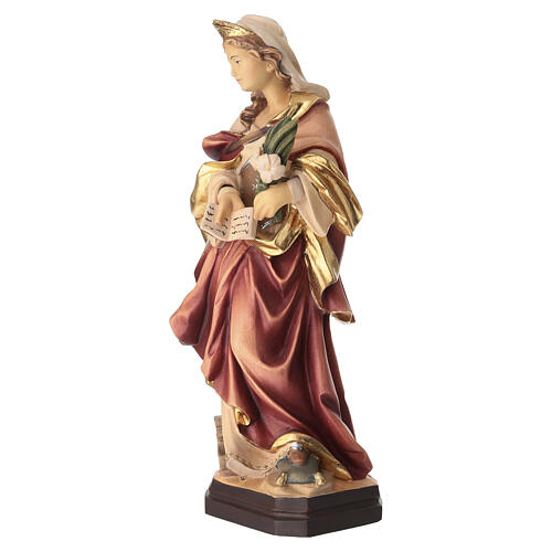 Saint Christina statue in painted wood with yellow and white flower 4