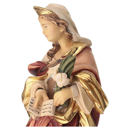 Saint Christina statue in painted wood with yellow and white flower 5