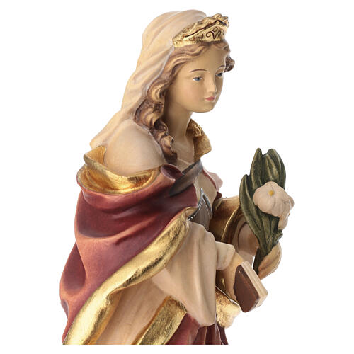 Saint Christina statue in painted wood with yellow and white flower 7