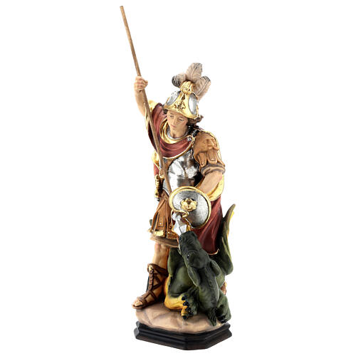 Estatua San Jorge de madera pintada que mata al dragón verde 3