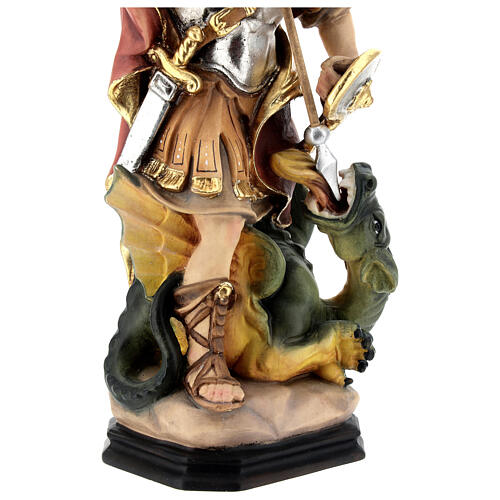 Estatua San Jorge de madera pintada que mata al dragón verde 4