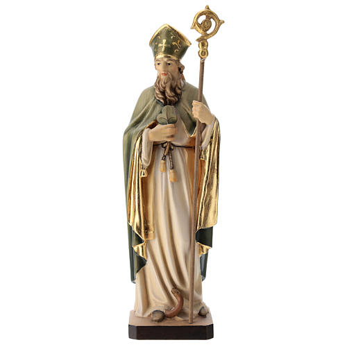 Saint Patrick with clover and green cape in painted wood, Val Gardena 1