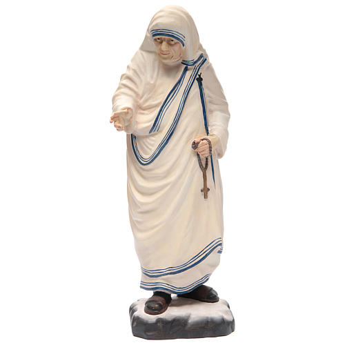 Madre Teresa de Calcuta de madera pintada de la Val Gardena con rosario 1