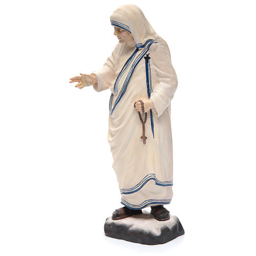Madre Teresa de Calcuta de madera pintada de la Val Gardena con rosario 2