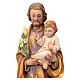Statue St Joseph et Enfant Jésus bois peint fleurs blancs rouges s2