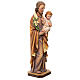 Statue St Joseph et Enfant Jésus bois peint fleurs blancs rouges s5