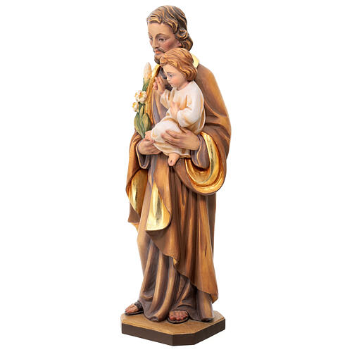 Saint Joseph and infant Jesus with white flowers painted wood statue 3