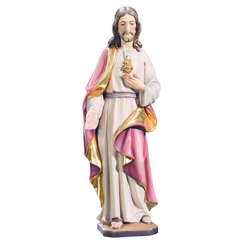 Statue Sacré-Coeur de Jésus bois peint robe rouge dorée 1