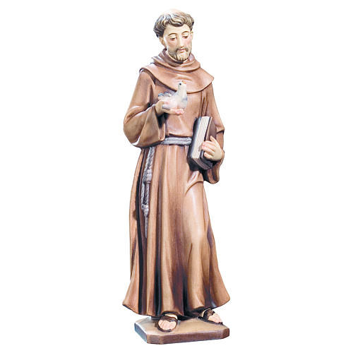 Saint Francis with bird and book in painted wood, Val Gardena 1