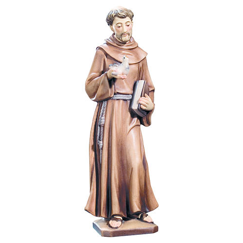 Saint Francis with bird and book in painted wood, Val Gardena 2