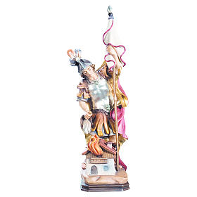 Saint Florian with flag painted wood statue, Val Gardena