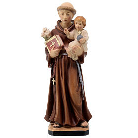 St Antoine de Padoue avec Enfant bois peint Val Gardena