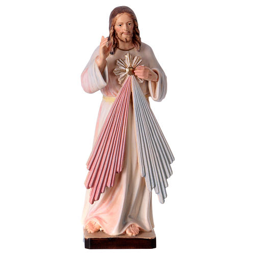 Divine Mercy with blue and red rays painted wood statue, Val Gardena 1