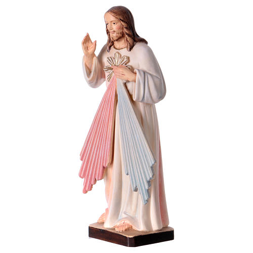 Divine Mercy with blue and red rays painted wood statue, Val Gardena 3