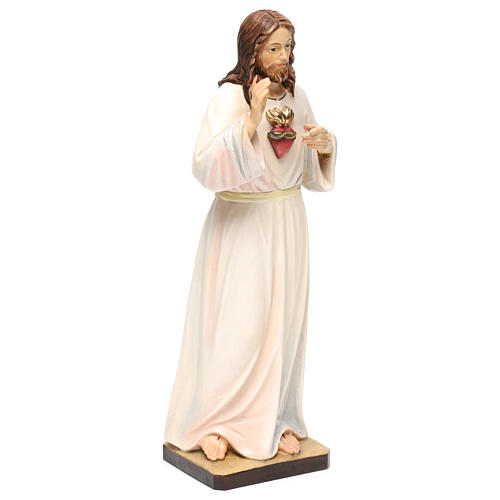 Estatua madera pintada Val Gardena Sagrado Corazón de Jesús vestido blanco 4