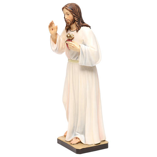 Statue bois peint Val Gardena Sacré-Coeur de Jésus robe blanche 3