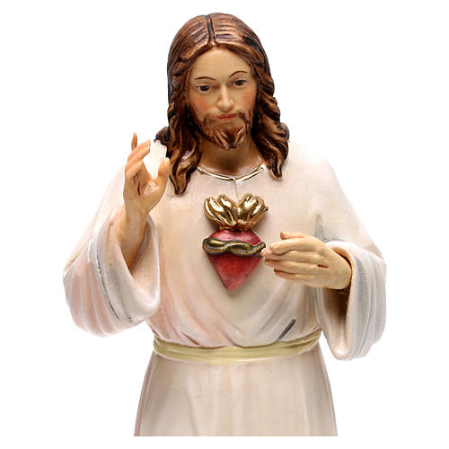 Statua legno dipinto Val Gardena Sacro Cuore di Gesù veste bianca 2