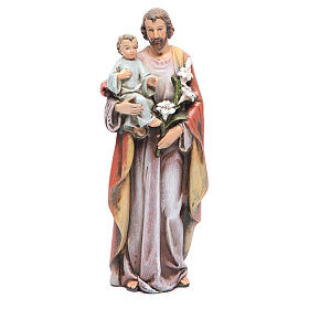 Statua San Giuseppe con Bambino pasta legno colorata 15 cm