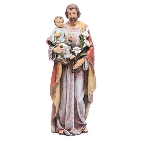 Saint Joseph and baby figure in painted wood pulp 15cm 1