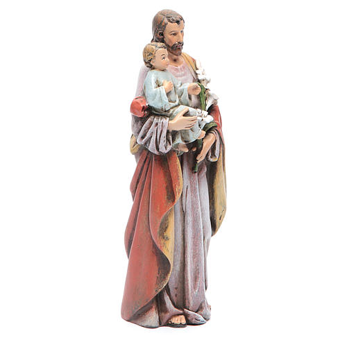 Saint Joseph and baby figure in painted wood pulp 15cm 4