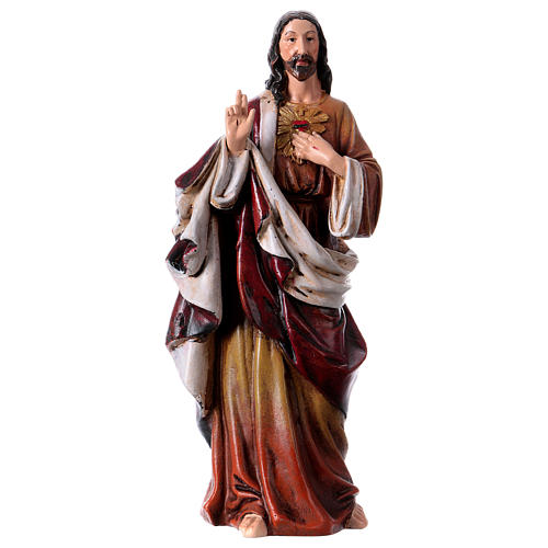 Statue Heiligstes Herz Jesus bemalte Holzmasse 15cm 1