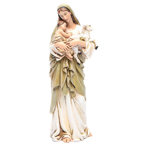 Statue Gottesmutter mit Kind bemalte Holzmasse 15cm 1