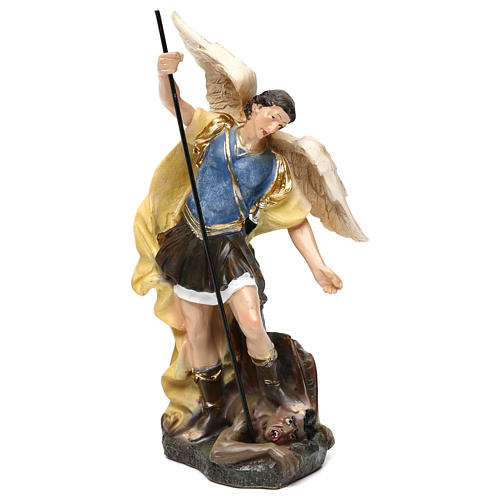Saint Michael statue in coloured wood pulp 15cm 1