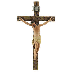 Statue Crucifix pâte à bois colorée 20 cm