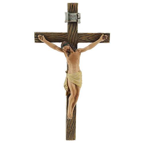 Statue Crucifix pâte à bois colorée 20 cm 1
