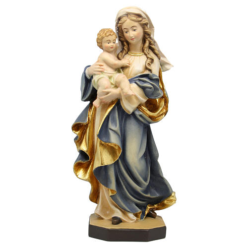 Statue Vierge de la Révérence bois Valgardena coloré nuances blanches 1