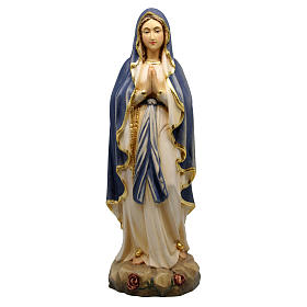 Statua Madonna Lourdes legno Valgardena colorato manto blu