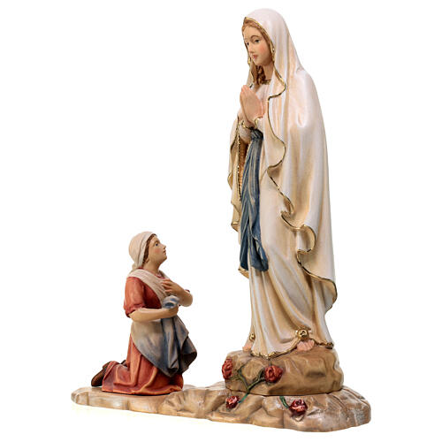 Estatua de la Virgen de Lourdes con Bernadette de madera pintada de la Val Gardena 4