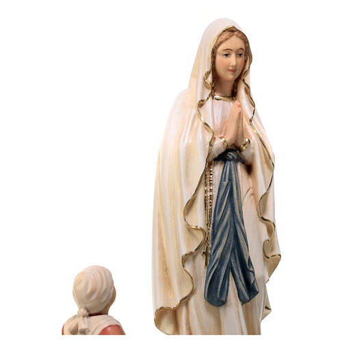 Estatua de la Virgen de Lourdes con Bernadette de madera pintada de la Val Gardena 6