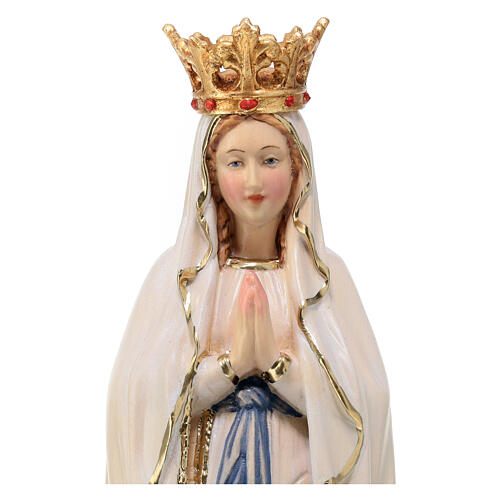 Estatua Virgen de Lourdes con corona de madera pintada de la Val Gardena 2
