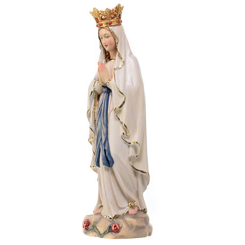 Estatua Virgen de Lourdes con corona de madera pintada de la Val Gardena 3