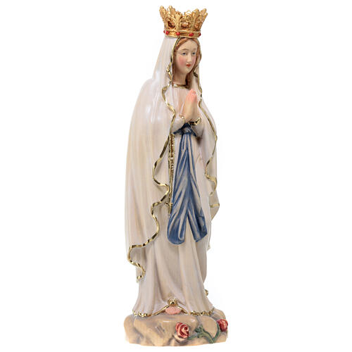 Estatua Virgen de Lourdes con corona de madera pintada de la Val Gardena 5