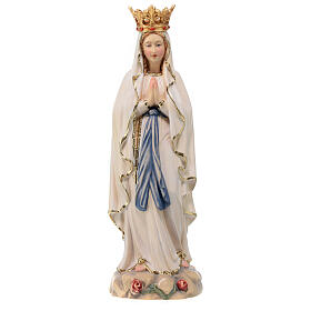 Statue Notre-Dame Lourdes avec couronne bois Valgardena coloré