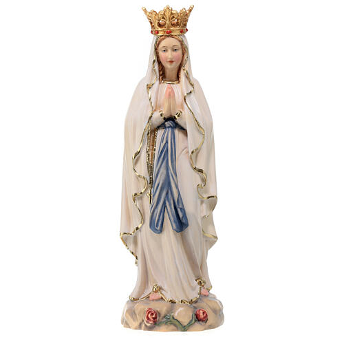 Statua Madonna Lourdes con corona legno Valgardena colorato 1