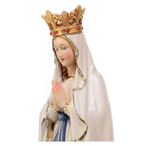 Statua Madonna Lourdes con corona legno Valgardena colorato 4