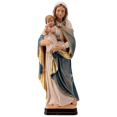 Statue Gottesmutter mit Christkind Grödnertal Holz blau 1