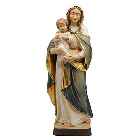 Imágenes de Madera Pintada: Estatua de la Virgen con el Niño Jesús de madera de la Val Gardena, pintada con matices blancos