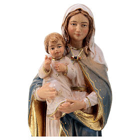 Estatua de la Virgen con el Niño Jesús de madera de la Val Gardena, pintada con matices blancos