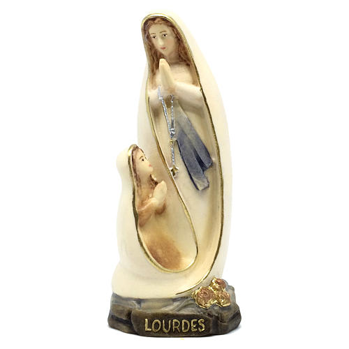 Gottesmutter von Lourdes mit Bernadette Grödnertal Holz handgemalt 1