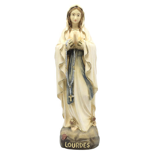 Statua Madonna Lourdes manto blu legno Valgardena colorato 1
