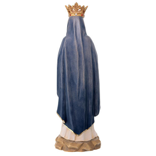 Estatua Virgen de Lourdes con corona y capa azul de madera pintada de la Val Gardena 6