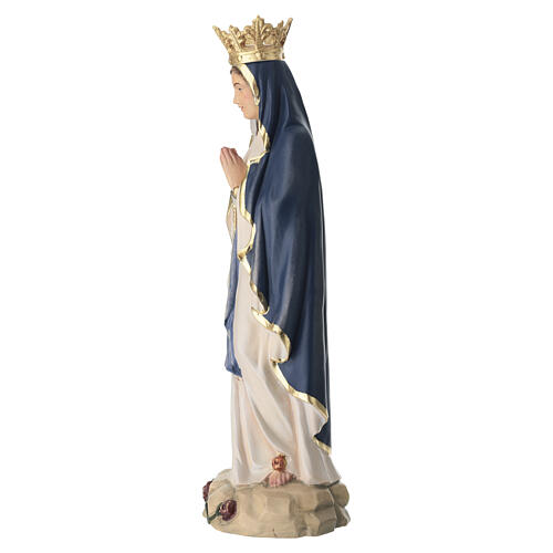 Estatua Virgen de Lourdes con corona y capa azul de madera pintada de la Val Gardena 8