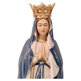 Statue Notre-Dame Lourdes avec couronne bois Valgardena coloré cape bleue
