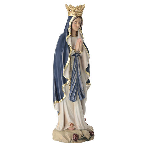 Statua Madonna Lourdes con corona legno Valgardena colorato manto blu 7