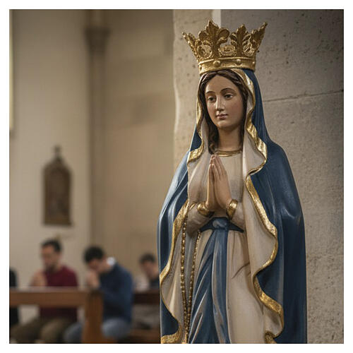 Figura Madonna z Lourdes z koroną drewno Valgardena malowane płaszcz niebieski 4